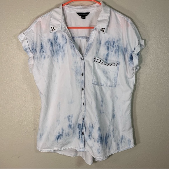 ⛄️Rock And Republic Studded Blue & White Tie-Dye Loose Buttoned Shirt Size Large - Picture 3 of 16